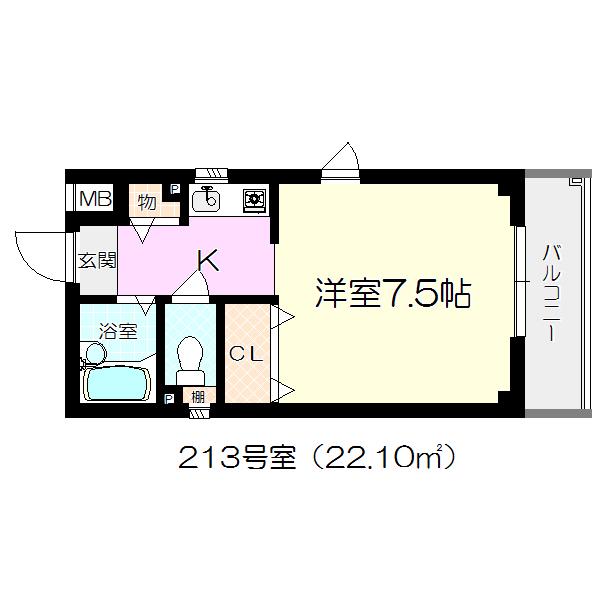 エクシード園田 II(1K/2階)の間取り写真