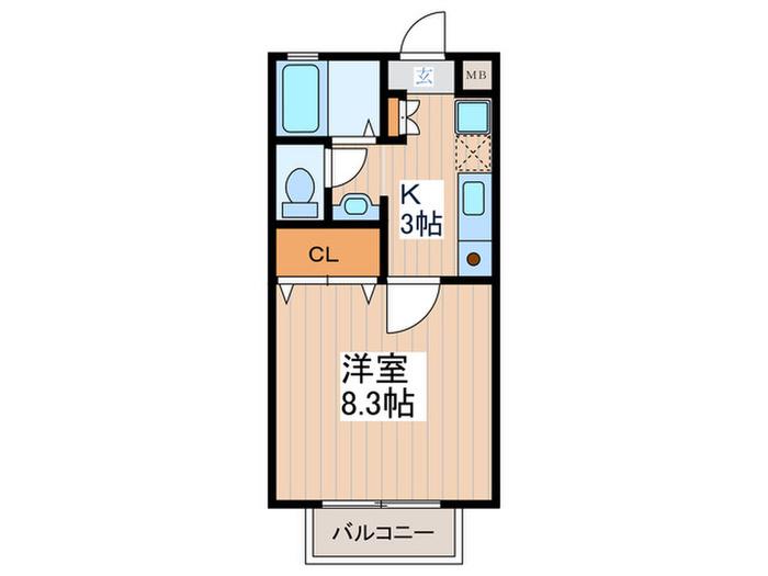 パーシモン(1K/1階)の間取り写真
