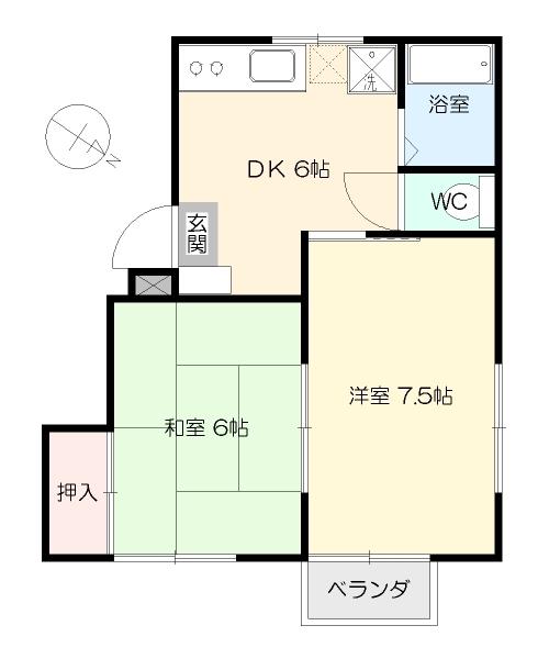 コーポグリーンルーフ(2DK/2階)の間取り写真