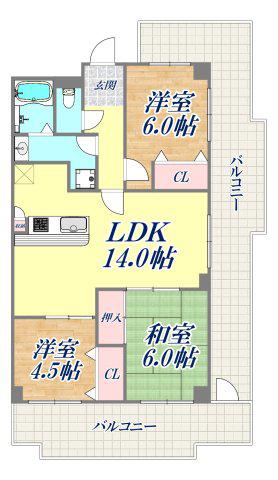 コモンパレス清水が丘(3LDK/6階)の間取り写真