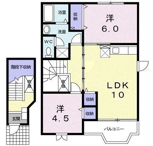 ミレニアムKANⅡB棟(2LDK/2階)の間取り写真