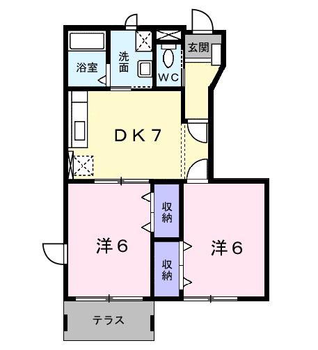 ピュアウイングA(2DK/1階)の間取り写真