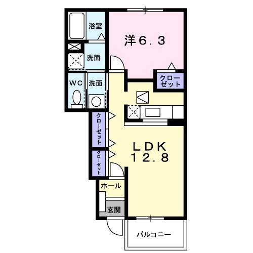 プラシード(1LDK/1階)の間取り写真