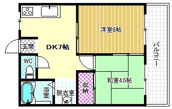 コーポクィーンI(2DK/1階)の間取り写真