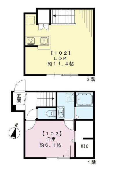 小田急線 千歳船橋駅 徒歩15分 2階建 築7年(1LDK/1階)の間取り写真