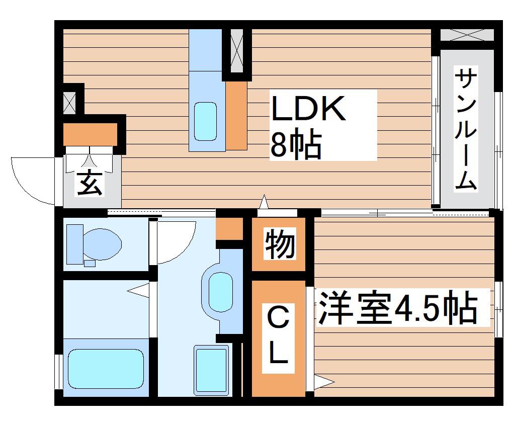 ティエドール B(1LDK/2階)の間取り写真