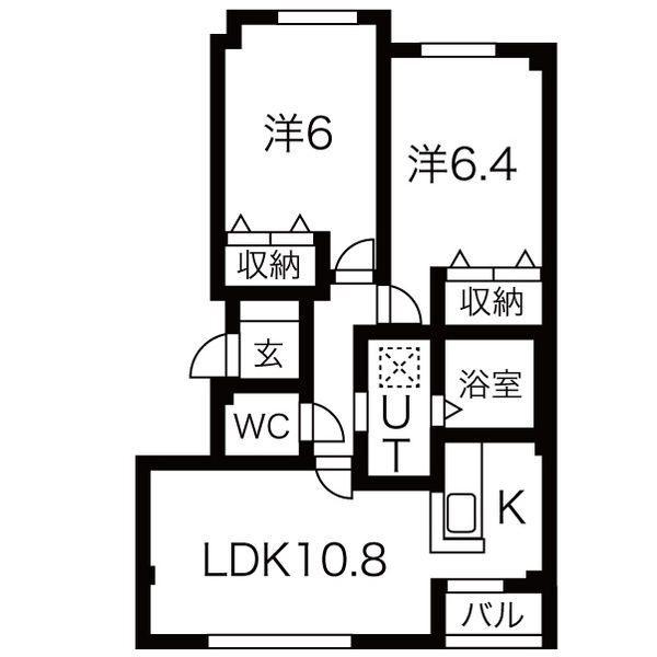 ノースヴィレッヂ厚別(2LDK/2階)の間取り写真