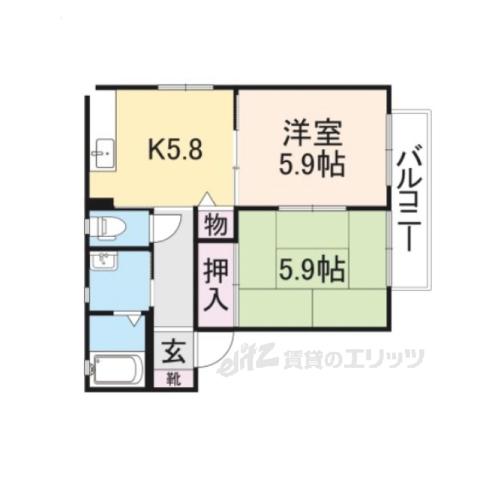 エミネンス駅南中央B(2K/1階)の間取り写真