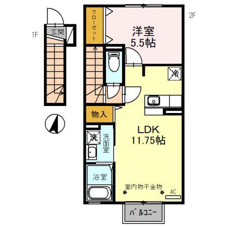 サンボナール(1LDK/2階)の間取り写真