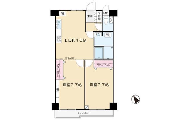 トライダント翠耀館(2LDK/4階)の間取り写真