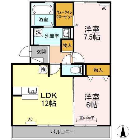 ヴィータ フェリーチェ(2LDK/3階)の間取り写真
