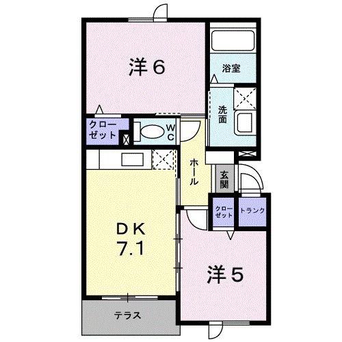 ホークフェザー13(2DK/1階)の間取り写真