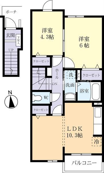 ビアンカ ローザ 赤坂(2LDK/2階)の間取り写真