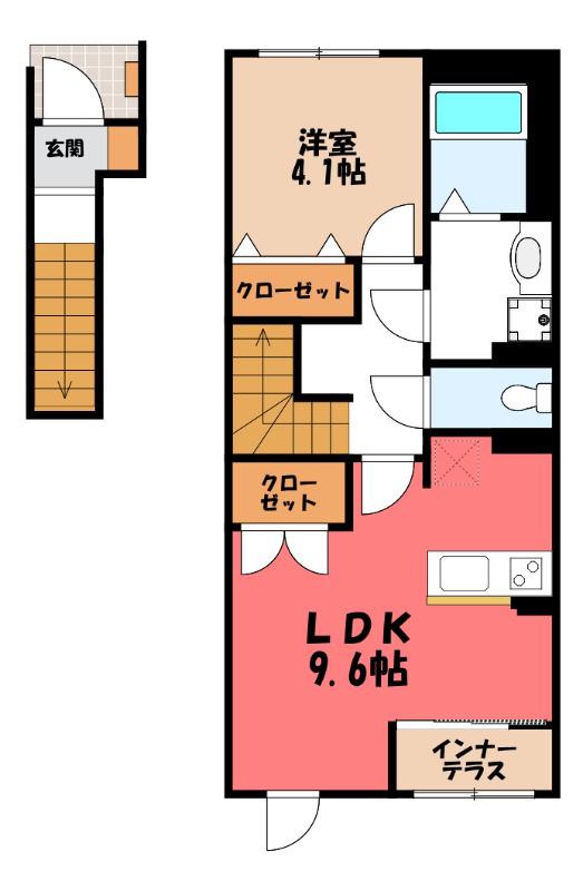 足利市朝倉町アパート(1LDK/2階)の間取り写真