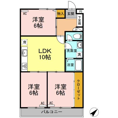 グランディール末広(3LDK/1階)の間取り写真