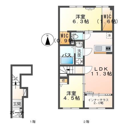 CHARMANT(2LDK/2階)の間取り写真