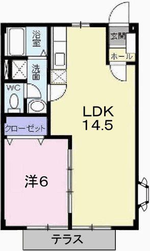 グリーンハイツ三木(1LDK/1階)の間取り写真