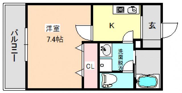 ロカンダ泉佐野(1K/2階)の間取り写真