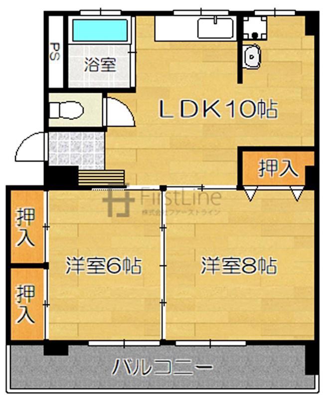 永利ハイツ(2LDK/4階)の間取り写真