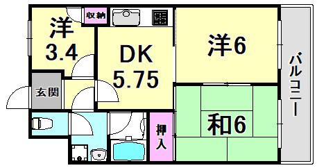 ジュエリー山手(3DK/3階)の間取り写真