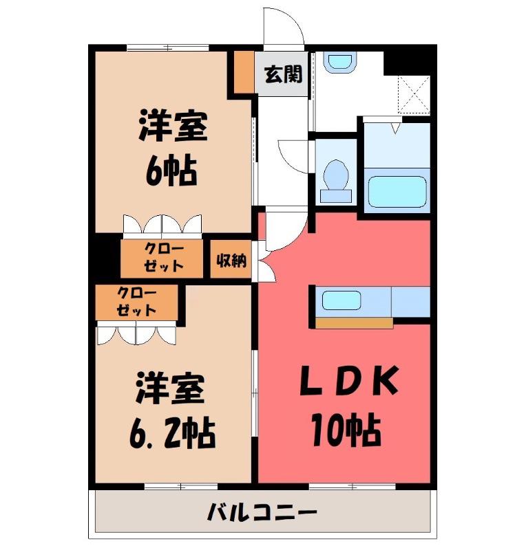 クレシアA(2LDK/1階)の間取り写真