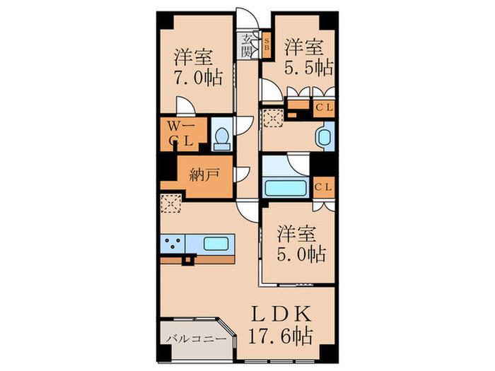 ブランズ伏見桃山(3LDK/4階)の間取り写真