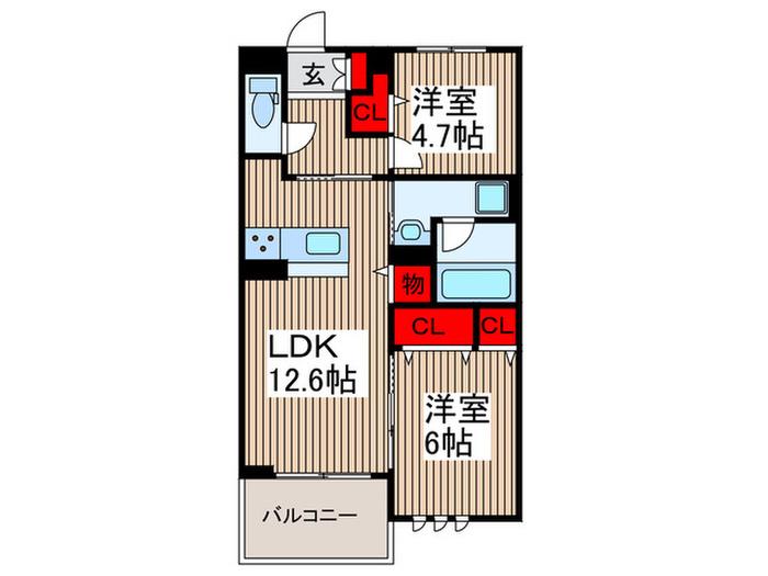 アン ロシェ(2LDK/2階)の間取り写真
