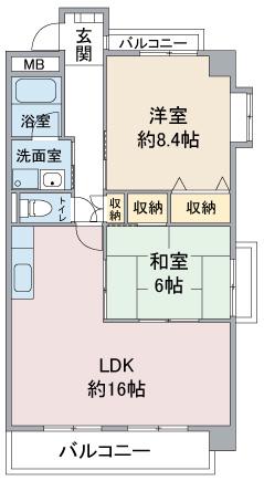 サウスヒルズ大清水(2LDK/2階)の間取り写真