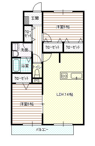 ソシア本荘(2LDK/2階)の間取り写真