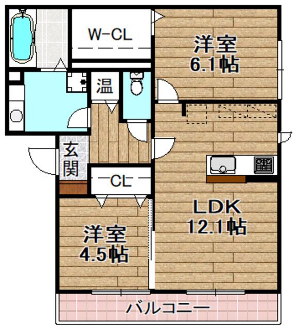PALISSADEAZELEA(2LDK/1階)の間取り写真