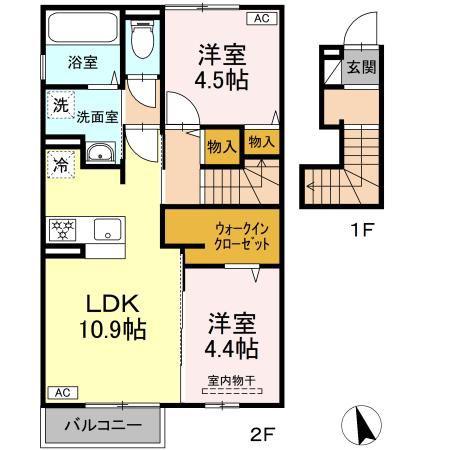 ポルト・ボヌールII(2LDK/2階)の間取り写真