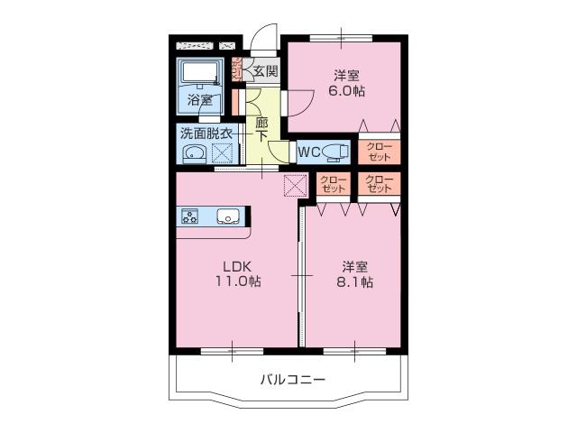 エルカーサ沼津(2LDK/1階)の間取り写真