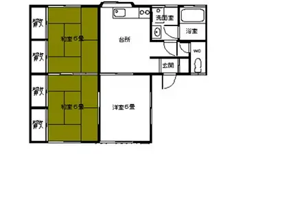 パープルタウン鶴岡B棟(3DK/1階)の間取り写真