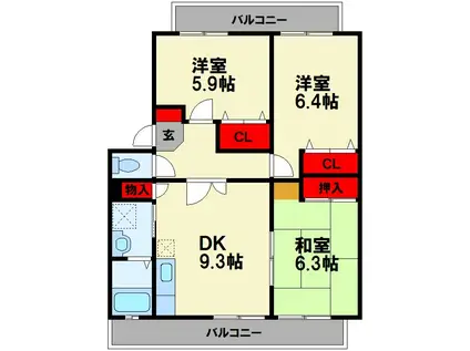プレジールマンション(3DK/3階)の間取り写真