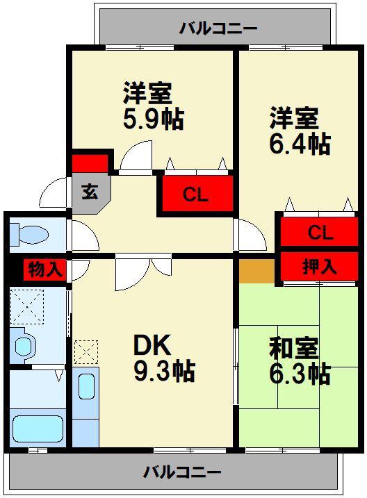 プレジールマンション(3DK/3階)の間取り写真
