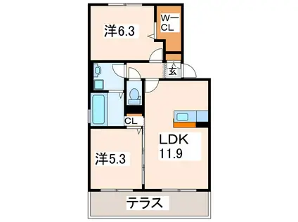 ウイングMH A・B・C棟(2LDK/1階)の間取り写真
