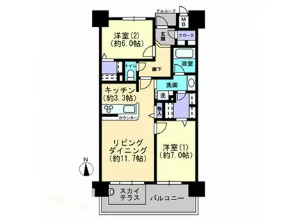 マンション ロイヤルガーデン中山下弐番館(2LDK/2階)の間取り写真