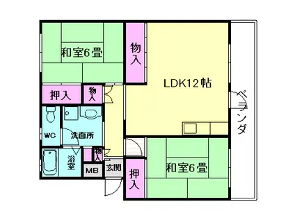 ライオンズマンション箕面 A棟(2LDK/4階)の間取り写真
