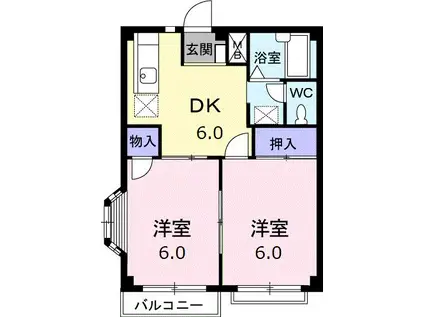 コクノエルディムII(2DK/2階)の間取り写真