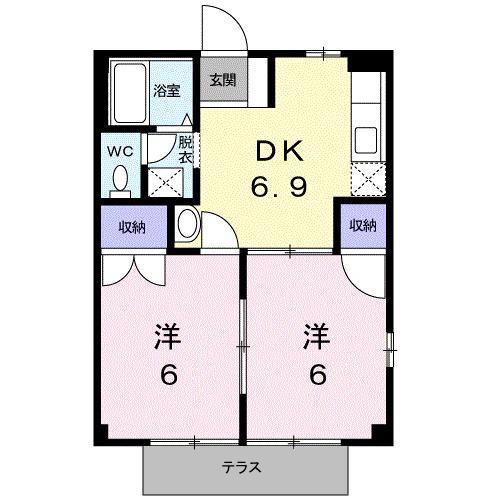 ニューシティーはるかぜB(2DK/1階)の間取り写真