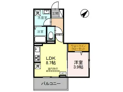 D-ROOM伏見区醍醐槇ノ内町(1LDK/3階)の間取り写真