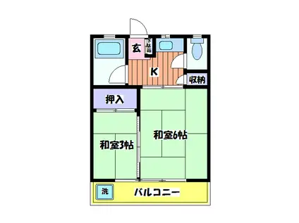 コーポヤジマ5号棟(2K/2階)の間取り写真