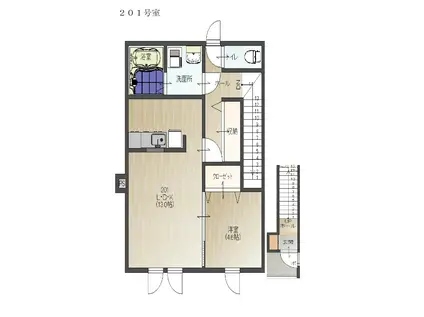 EDOII B(1LDK/2階)の間取り写真