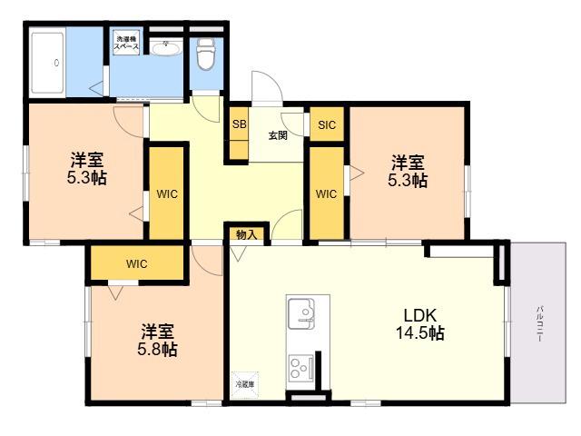 DーROOM美野島(3LDK/3階)の間取り写真