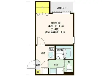 ハーモニーテラス杉本II(1K/2階)の間取り写真