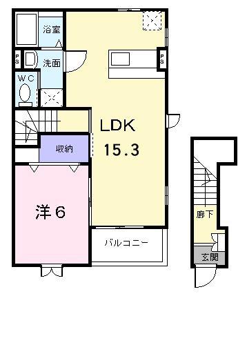 エアリー・ガーデンB(1LDK/2階)の間取り写真