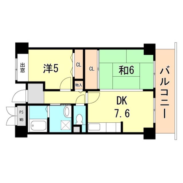 パールハイツ荒田(2DK/1階)の間取り写真
