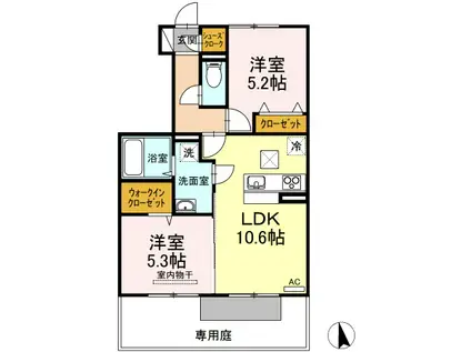 ルミエールD棟(2LDK/1階)の間取り写真