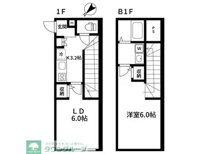 RIVER RESIDENCE用賀(1LDK/B1階)の間取り写真