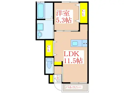 CONTENTO B棟(1LDK/1階)の間取り写真